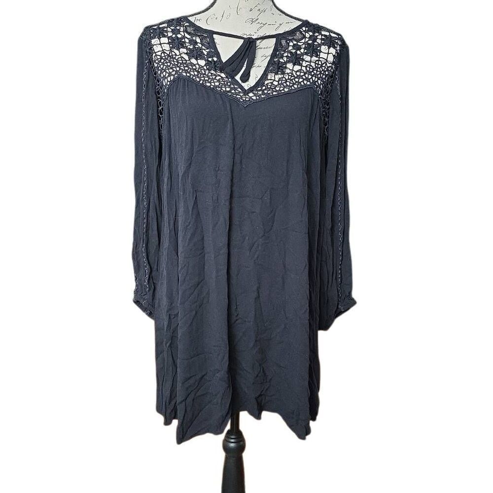 American Eagle Women's Size Large Black Crochet Back Boho Dress